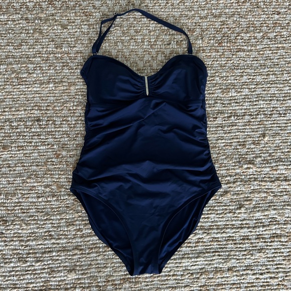 Calvin Klein Navy blue halter one piece bathing suit large - Picture 2 of 4
